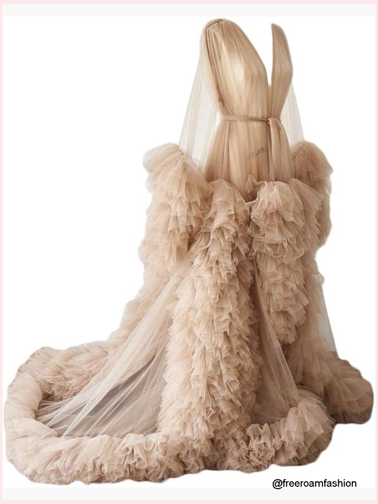 Tulle Long Robe Bridal Dressing Gown Puffy Nightgown Photoshoot